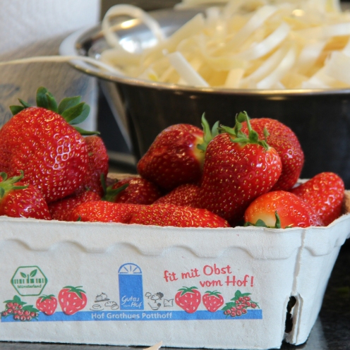 Die Erdbeeren sind mit dem Münsterland-Siegel ausgezeichnet.